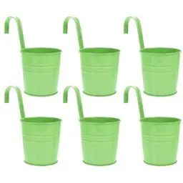 Produktbild: Cabilock Blumentopf Zum Einhängen Balkontöpfe Metall: 6Stück Hängende Blumentöpfe Grün Aufhängen Abnehmbar Haken Eisen Kunst Balkontopf Sukkulenten Kräuter Pflanzen Behälter Balkon Garten Dekoration