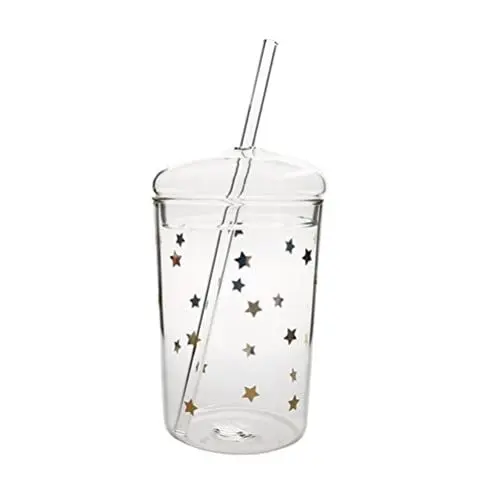 Produktbild: Cabilock Bubble Tee Saftgl? Glasbecher Trinkgl? mit Stern Muster Trinkbecher Kaffeebecher Kaffeegl? Milchbecher Getr?nkeglas Partygl? für Martini Margarita Mojito Wein Kaffeeglas Mit Deckel