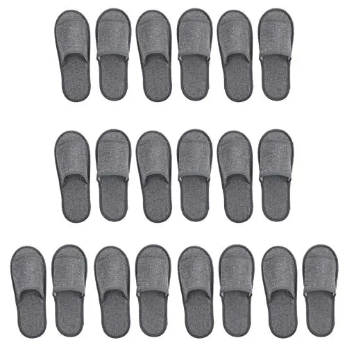 Produktbild: Cabilock Einweg Hausschuhe Leinen Frottierslipper Hotelslipper: 10 Paare Frottee Slipper Gäste Pantoffel Set Gästehausschuhe für Damen Herren Winter Sommer Zuhause Reise Hotel SPA Pediküre Salon Grau