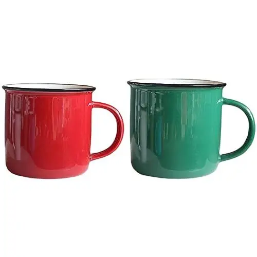 Produktbild: Cabilock Emaille Camping Kaffee Emaille Becher Campingbecher 2Er Set Bauernkaffeebecher Tassen Set: Reise