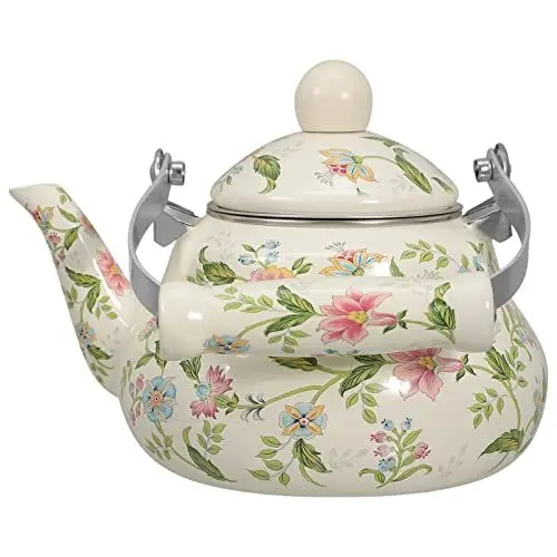 Produktbild: Cabilock Emaille Wasserkocher Wasserkocher 1.5L Kaffeekanne Induktion Teekocher Wasserkessel Teekessel Retro Kanne Wasserkanne Kessel für Gas E Herd Holzofen Gasherd