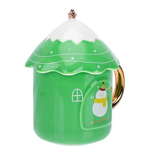 Produktbild: Cabilock Espressotassen Aus Keramik Weihnachtskaffeetasse mit Deckel Keramik Getränk Urlaub Funny Neuheit Weihnachten Becher mit Schneemann Muster Weihnachtsdekoration 301-400Ml