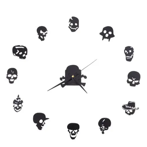 Produktbild: Cabilock Halloween-Schädel-Uhr Küchenuhren Wanddekoration Wanduhr groß Schädel Uhr Wandtattoo Uhr Wandtattoo Aufkleber Uhr Acryl Wandtattoos Skelett Anschauen 3D Wandaufkleber