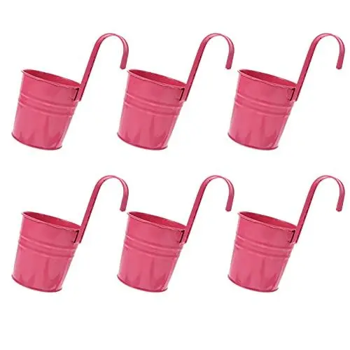 Produktbild: 6 Set Blumentöpfe zum Aufhängen, Blumentopf Hängend aus Metall, Bunt Hänge Blumentopf für Balkon, Zaun, Garten, Wand, Robuster Hängetopf mit Abnehmbarem Haken & Ablaufloch