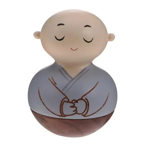 Produktbild: Holz Rolys Polys Wackelpuppe Holz Tischdekoration Mönch Statue Wackelmännchen Holz Holzspielzeug Stehauf Figuren Kleine Mönchsfigur Kind Bambus Buddha Hölzerne Puppe