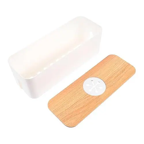Produktbild: Cabilock Kabelbox Kabelmanagement Box Kabelkasten Kabelkiste Kabel- Organizer für TV- Computer USB- Hub- System mit Holz Deckel zum Abdecken Verstecken Steckdosenleisten Kabel Weiß