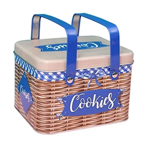 Produktbild: Cabilock Snackbehälter Keksdose Aus Metall Mit Rattan-imitat-design Handliches Metall Zum Verpacken Von Geschenken Aufbewahrung Von Schokolade Und Süßigkeiten