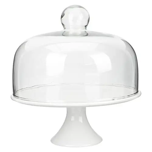 Produktbild: Cabilock Keramik Kuchenplatte Tortenplatte Glasglocke Teller Kuchenteller Kuchenständer Haube mit Fuß Glas Kuchen Fliegenhaube Dessertteller Torten Glashaube Lebensmittel Abdeckhaube Abdeckung Deckel