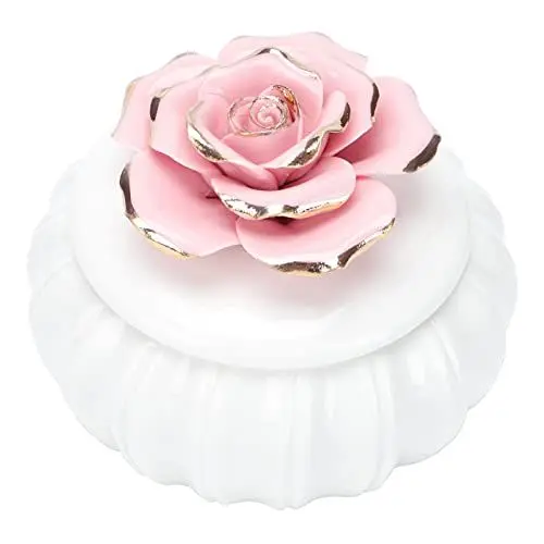 Produktbild: Cabilock Keramikdose Mit Deckel Keramik Schmuck Box Hand- Gedruckt Versiegelt Box Ring Armband Lagerung Schmuck Halter Box Rosa Keramik Süßigkeiten Dose Aufbewahrungsdose Rose Teedose