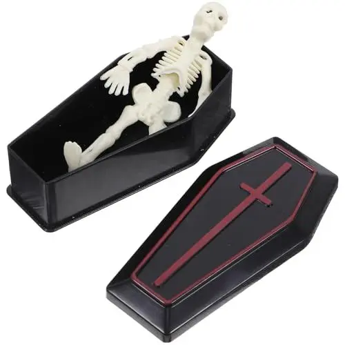 Produktbild: Cabilock Lustiges Skelett Im Sarg Halloween-Tiertablett-Dekoration Mini-Sarg-Spielzeug Süßes Oder Saures Ornamente Kuchendekoration Spukhaus-Requisite Für Kaminsims Tischdekoration