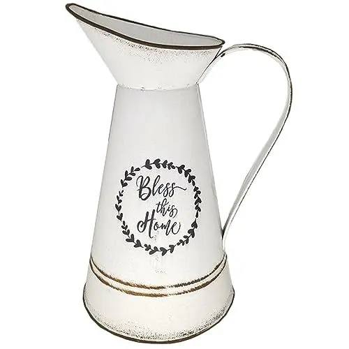 Produktbild: Cabilock Metall Blumenvase Retro Wasserkanne Vase Eisen Kunst Weiß Landkrug Metallkrug Vase Groß Shabby Tischvase Blumenarrangement Rustikale Blumentopf Zimmer Party Garten Büro Dekoration