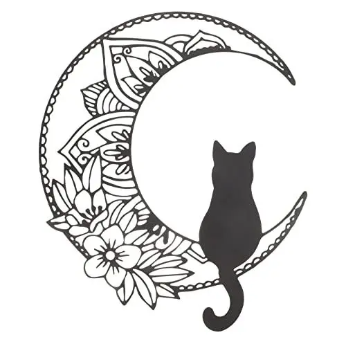 Produktbild: Cabilock Metall Wanddeko Mond Mit Katzenskulptur Eisen Wandkunst Ornament Für Schlafzimmer Und Wohnzimmer Hängendes Dekor Aus Hochwertigem Material
