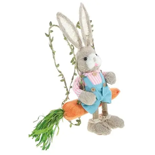 Produktbild: Cabilock Osterdekoration hasenfiguren aus strohgeflecht Schaukelfigur Hase Tiere Kunsthandwerk Gartenschaukel Hase Gartendekoration draussen die Schaukel Requisiten Skulptur schmücken Tuch