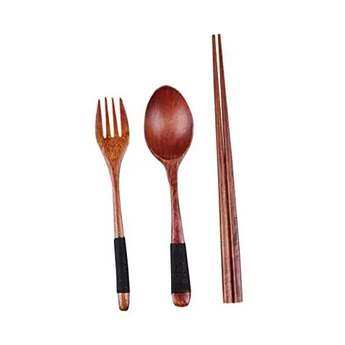 Produktbild: Cabilock Holz Besteckset Mit Tragetasche Tragbares Camping Und Reisebesteck Für Picknick Büro Und Zuhause Löffel Essstäbchen Umweltfreundliches Ergonomisches Design Spülmaschinenfest