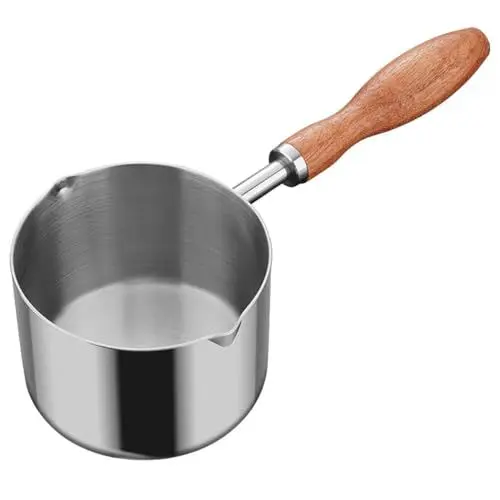 Produktbild: Cabilock Saucentopf Edelstahl Stielkasserolle mit Holzgriff Ausguss Kochtopf Saucenpfanne Stieltopf Milchtopf Buttertopf Kleiner Suppentopf für Küche Gasherd Induktion 300ml