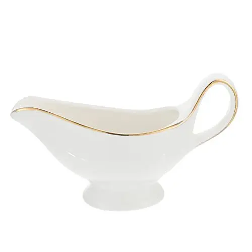 Produktbild: Cabilock Sauciere Mit Ergonomischem Griff Kaffee Milchkännchen Leicht Zu Gießen Keramik Weiße Sauciere Mit Goldrand Servierkrug Milchkännchen Für Die Küche