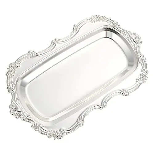 Produktbild: Cabilock Schmuck SERVIEREN Trays PLATTERS Spitzenrand Heavy Duty Tuch Fach Dekorative Dessertschale Partyplatten für Gehobene Parteien Hochzeiten Silber Kuchenteller