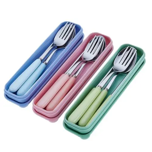 Produktbild: Cabilock Essbesteck-set für Zuhause und Unterwegs Essstäbchen Aus Edelstahl Löffel Gabeln Etui Leichtes Keramikgeschirr
