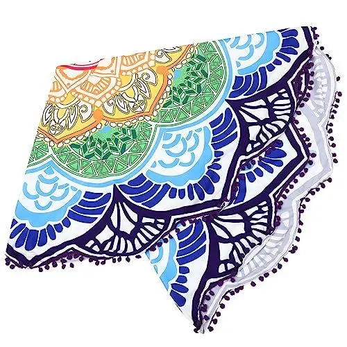 Produktbild: Cabilock Rundes Strandtuch Aus Polyester mit Quasten Stilvoller Schal für Yogamatten Heimdekoration Mehrfarbig