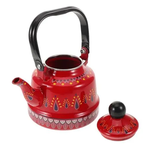 Produktbild: Cabilock Wasserkoch Retro Wasserkocher Aus Emaille Wasserkocher Mit Sieb Wasserkaraffen Kleiner Teekessel Pfeifkessel Wasserkocher Zum Servieren Von Tee Emaille- Heißwasser- Wassertopf Rot