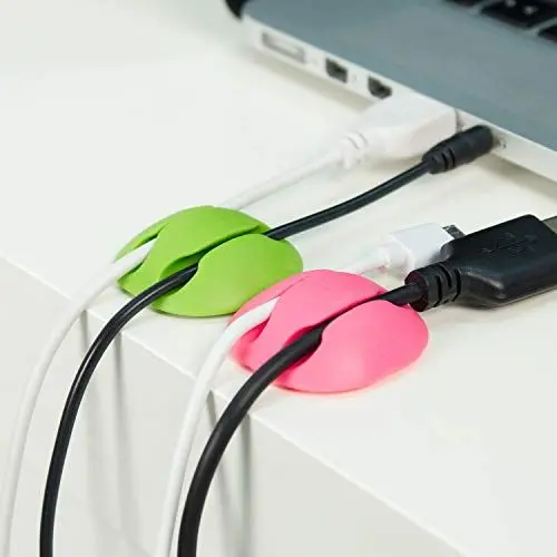 Produktbild: CABLE CANDY - Mixed Beans Set – 6 Stück Kabelhalter, Kabel Organizer, Kabelclips, Kabelführung, Kabelmanagement für Schreibtisch, zu Hause, Büro und Auto. Selbstklebend. Kabel bis 5mm. Pink & Grün