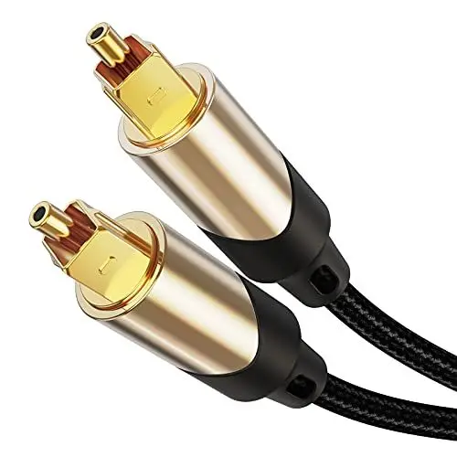 Produktbild: CableCreation Toslink-Stecker auf Toslink-Stecker, digitales optisches SPDIF-Audiokabel, geflochtenes Glasfaserkabel mit Metallsteckern, Schwarz und Gold, 3 m