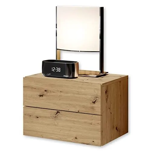Produktbild: CABO Nachttisch hängend, Artisan Eiche Optik - Schwebender Nachtschrank mit Schubladen und viel Stauraum - 42 x 28 x 30 cm (B/H/T)
