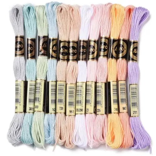 Produktbild: CABODYALS 12 Strang 96m Macaron Bunter Stickfaden 6 Stränge Polyester Handarbeitfaden Schnittfaden Lang Freundschaftsarmband Kreuzstichfäden Garn Zur Schmuckherstellung Armband Nähen Heimwerkerbedarf