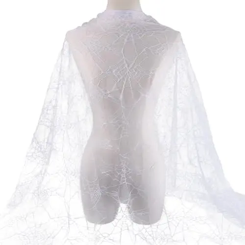 Produktbild: CABODYALS 265cm Weißer Spitzenstoff Mit Spinnennetz Weiches Gothic Netz Halloween Stoff Durchsichtiges Polyester Atmungsaktive Gauza Stoffe Zum Nähen Herstellen von Kleidungszubehör Heimparty Festival
