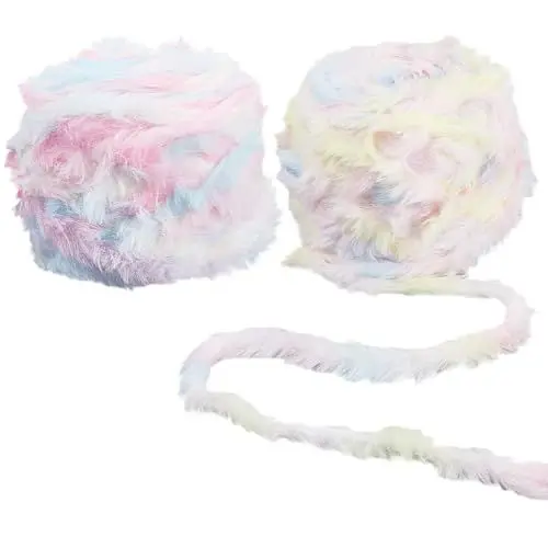Produktbild: CABODYALS 2 Rolle 128 m Flauschiges Kunstfellgarn Weich Sperrig Flauschig Plüsch Bunt Ausgefallener Faden Dicke Samtdeckengarne Zum Häkeln Stricken Für Pullover Hüte Schals Teppiche Bastelbedarf