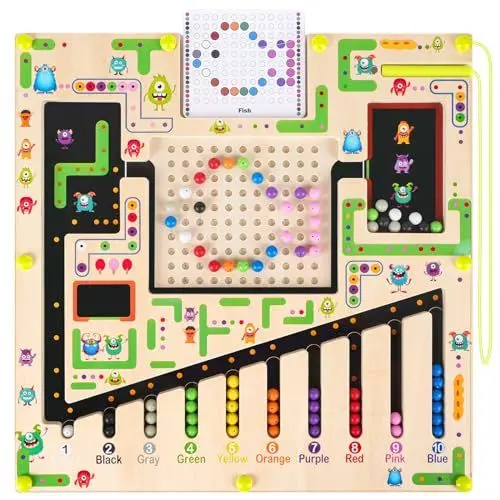Produktbild: CACAVNONY Montessori Spielzeug 3 4 5 6 7 8 Jahre,Magnetspiel Labyrinth Spielzeug,Magnetspiel Labyrinth Austauschen, Holz Magnetspiel Labyrinth Montessori,Kinderspielzeug Geschenk Kinder