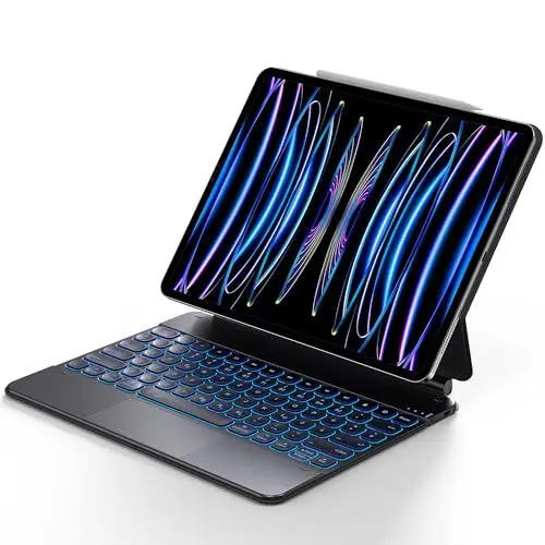 Produktbild: CACOE Bluetooth-Tastatur Hülle Touchpad Kompatibel mit iPad Pro 12.9 6./5./4. Gen mit Magnetische Freischwebendes Ständer Design, Multi-Touch, 7 Farbige Beleuchtung, mit Tap-C Kable, Schwarz