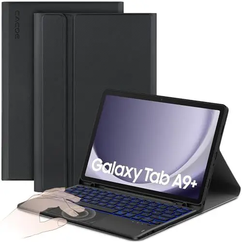 Produktbild: CACOE Hülle Tastatur Kompatibel mit Samsung Galaxy Tab А9+ 2023 11 Zoll mit Touchpad, 7-Farbige Beleuchtung Abnehmbare Kabellose Tastatur für Samsung Galaxy Tab А9+, Schwarz