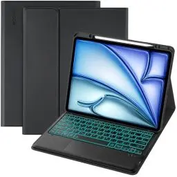 Produktbild: CACOE Hülle Tastatur mit Touchpad Kompatibel mit iPad Air 13 Zoll M2 2024 / iPad Pro 12.9 2021/2022, 7-Farbige Beleuchtung Abnehmbare Kabellose QWERTZ-Tastatur,Schwarz