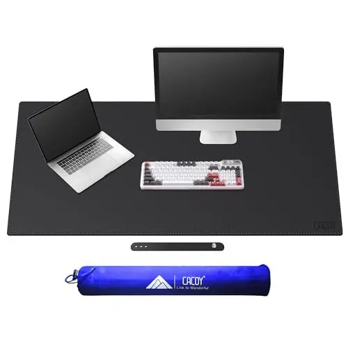 Produktbild: Cacoy 130x60 cm Lederschreibtischunterlage, PU-Leder Büroschreibtischmatte, Extra Großes Gaming-Mauspad, Wasserdichtes leicht zu reinigendes Computer Tischunterlage, XXL Schreibtischunterlage, Schwarz