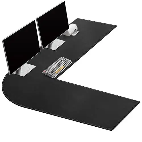 Produktbild: Cacoy L-förmiger Schreibtischunterlage, PU-Leder Ecke Computer Tischunterlage, 150 x 160 x 50 cm L-Form Gaming Mauspad, Großes Wasserdicht Schreibtischunterlage (Schwarz)