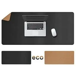 Produktbild: Cacoy 120x60cm Schreibtischunterlage Leder, Kork & PU Leder Doppelseitiges Gaming-Mauspad, Groß Unterlage Schreibtisch, Schreibtischmatte für Büro und Zuhause, Office Desktopschutz (Schwarz)