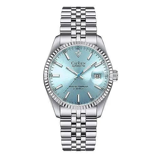 Produktbild: CADISEN Automatik Uhr Herren Mechanische Automatikuhr Saphirglas Und Edelstahlarmband Uhr… (8053 Light Blue)