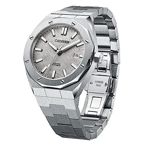 Produktbild: CADISEN Automatik Uhr Herren Saphirglas 100M Wasserdicht Armbanduhr (Grauer Meteorit)