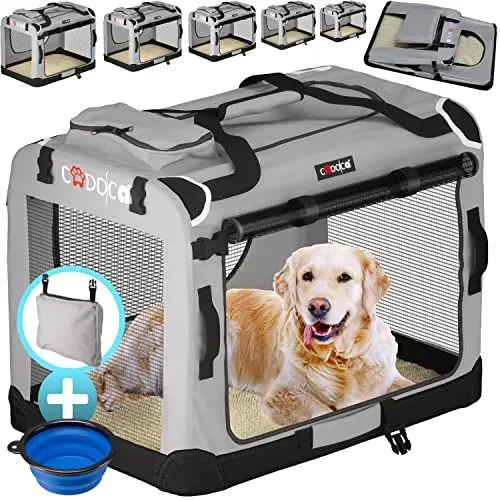 Produktbild: CADOCA® Hundebox Hundetransportbox faltbar robust M 60x42x44cm atmungsaktiv Transporttasche Haustiertransportbox Hundetragetasche Grau