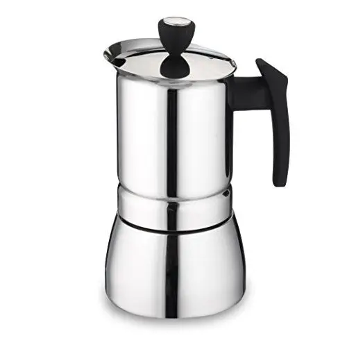 Produktbild: Café Olé Italienischer Espressokocher aus Edelstahl – 6 Mokkatassen, 240ML, Silber, für Induktionskochfeld geeignet