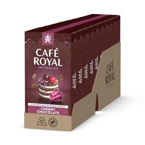 Produktbild: Café Royal, Cherry Chocolate Flavoured Kaffee, 100 Nespresso (R) kompatible Kapseln, 80 Prozent recycled Aluminium, Rainforest Alliance zertifiziert, 100 Prozent Arabica Kaffee, aromatisiert
