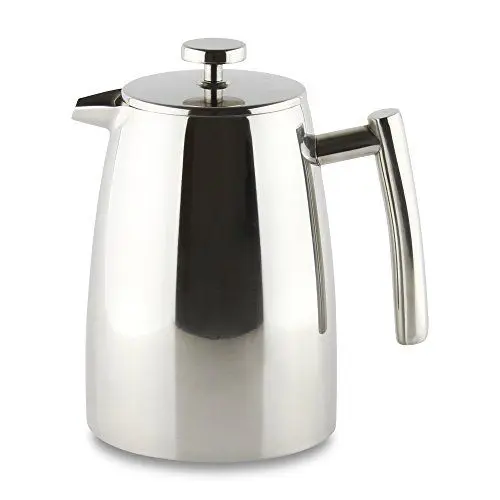 Produktbild: Café HFD-16 Stål Belmont Doppelwandiger Kaffeebereiter aus hochwertigem 18/10 Edelstahl – 16 Mokktassen, 2L, Hochglanzpolitur, Tamper