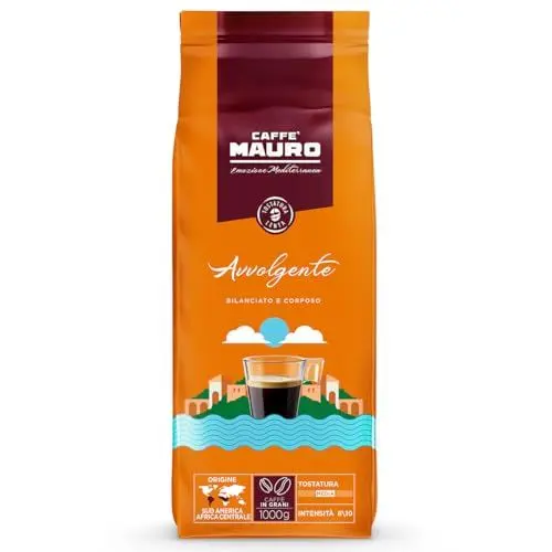 Produktbild: Caffè Mauro – Kaffeebohnen – 1 kg – Avvolgente Mischung – mittlere Röstung – Intensität 8/10 – hergestellt in Italien – 1kg Packung
