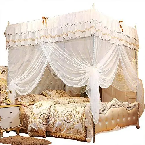 Produktbild: Elegante Himmelbett Vorhänge Luxus Prinzessin Vier Eckpfosten Bett Vorhang Baldachin Netz Moskitonetz Bettwäsche(150 x 200 x 200)
