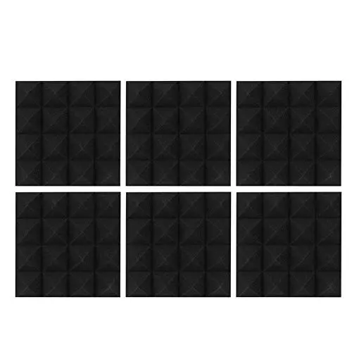 Produktbild: Cafopgrill Schalldämmender Schaumstoff, 6 Stück, 25 x 25 x 5 cm, Pyramidenform, schallabsorbierender Baumwollschaum, Akustikplatten, Studio, Schallschutzschaum (schwarz)