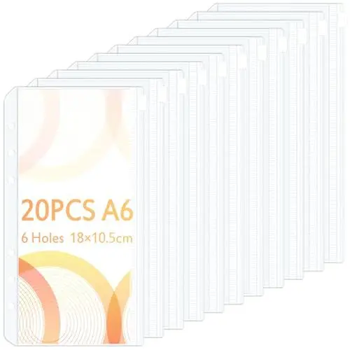 Produktbild: 20 Stück A6 Binder Taschen, Caianwin PVC 6-Loch Reißverschluss Ordner,Wasserdicht Kunststoff Bindertaschen, Transparent Geld Budget Umschläge, Budget Planer Zubehör für Binder A6