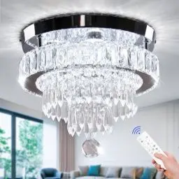 Produktbild: Cainjiazh LED Kronleuchter dimmbare Kronleuchter Kristall Deckenleuchte Moderner Kristall-Kronleuchter mit Fernbedienung Flush Mount Kristall-Deckenleuchte für Esszimmer Wohnzimmer Schlafzimmer Flur