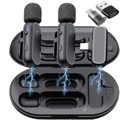 Produktbild: Caiord 2er-Pack kabelloses Mikrofon für Android, iPhone & iPad mit Adapter. Rauschunterdrückung, Clip-on-Mikrofon für YouTube, Aufnahme, Vlogging & Facebook Live-Streaming