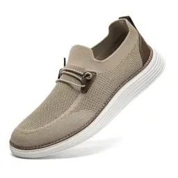 Produktbild: CAIQDM Bequeme nackte Slip-On-Loafer für Herren hautfreundliche rutschfeste Innensohlen Walking-Freizeitschuhe Retro-Mode leichte und atmungsaktive Outdoor-Fitness-Joggingschuhe Braun EU 45